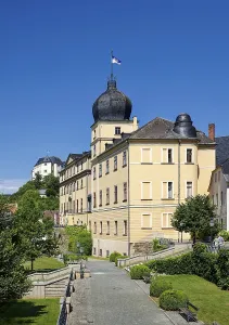 Abandoned Castle In Europe Drucke: Classical Lower Castle, Upper Castle at the back