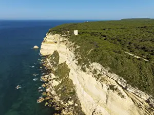 Drucke von Ein Panorama von Spanien: Die Torre de Tajo ragt über den Pinienwäldern der Naturreservat La Brena y Marismas del Barbate in Andalusia Luftaufnahme Drucke: Torre de Tajo in der Naturreservat La Brena y Marismas del Barbate, Andalusien, Spanien