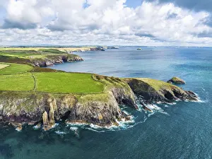 Drone Photography Wales Drucke: Cliffs over Caerfai Beach and Bay from a drone