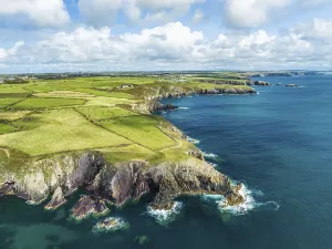 Drone Photography In Wales UK Drucke: Cliffs and Fields over Porthclais from a drone