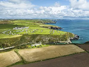 Aerial Landscape Photography UK Drucke: Cliffs and Fields over Porthclais from a drone