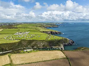 British Countryside Drone Image Drucke: Cliffs and Fields over Porthclais from a drone