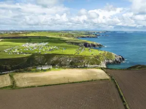 Drone Photography Wales Drucke: Cliffs and Fields over Porthclais from a drone