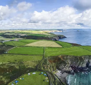 Drone Photography Wales Drucke: Cliffs and Fields over Porthclais from a drone