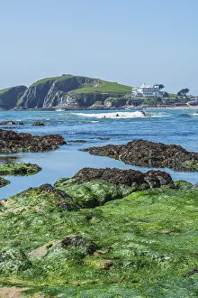 Drucke von Felsklippen und Felsen am Bantham Beach, Kingsbridge, Devon, England, Vereinigtes Königreich Bantham Drucke: Felsklippen und Felsen am Bantham Beach.