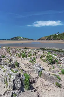 Drucke von Felsklippen und Felsen am Bantham Beach, Kingsbridge, Devon, England, Vereinigtes Königreich Kingsbridge Drucke: Felsklippen und Felsen am Bantham Beach