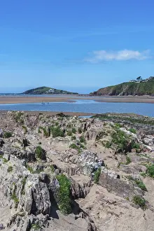 Drucke von Felsformationen und Felsen am Bantham Beach, Kingsbridge, Devon, England, Vereinigtes Königreich Kingsbridge Drucke: Felsklippen und Felsen am Bantham Beach.