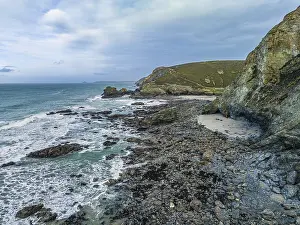 Drone Photography Cornwall Drucke: Cliffs and Waves from a drone, St