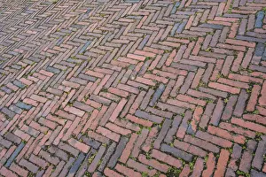 Deserted European Streets Drucke: Clinker paving in herringbone pattern, Netherlands