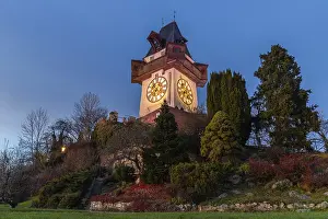 Blue Hour Cityscape Drucke: Clock tower on the Schlossberg