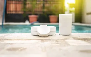 Cleanliness And Hygiene Drucke: Close up of chlorine tablets for pool cleaning