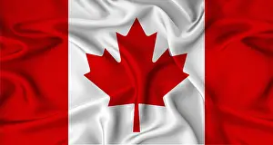 Maple Leaf Symbol Drucke: Close up of flag of Canada with cloth texture