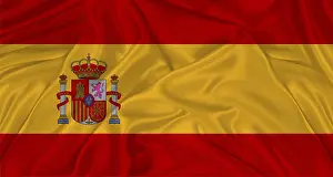 Spanish National Flag Drucke: Close up of flag of Spain with cloth texture