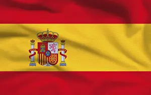 National Flag Of Spain Drucke: Close up of flag of Spain with cloth texture