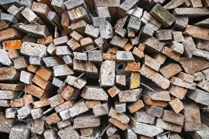 Deserted Woodpile Drucke: Close up of a stack of timber with rusty nails
