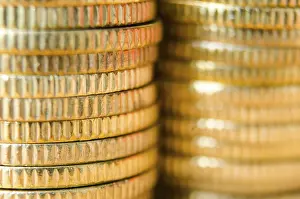 Southeast Asia Drucke: Close up of stacking golden coins