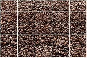 Brown Coffee Bean Texture Drucke: Close-up of brown coffee beans, background texture