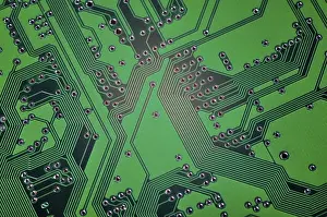 Printed Wiring Board PWB Drucke: Close-up of a circuit board from a computer