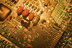 Printed Wiring Board PWB Drucke: Close-up of a computer circuit board