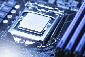 Electronic Technology Images Drucke: Close-up of CPU inside the personal computer