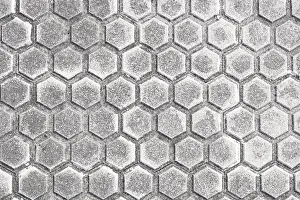 Urban Architecture Details Drucke: Close-up of a modern pavement featuring hexagonal tile patterns