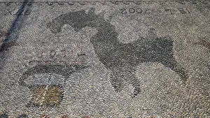 Paving Stone Pattern Drucke: Close-up of a paving stone with an incorporated pattern on the surface