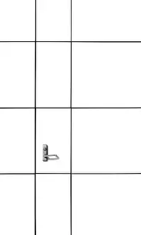 Uninhabited Entry Point Drucke: Close-up of a rectangular interlocking door in the sunlight