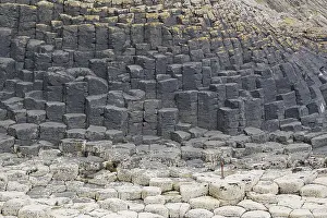 Scottish Coastline Drucke: Close-up view of hexagonal basalt columns and rocks on the coast