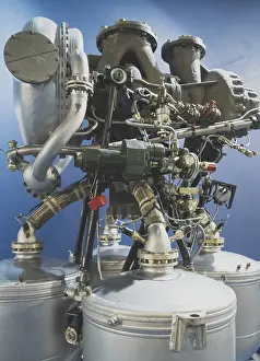 Industrial Building Structure Drucke: Close-up view of soviet liquid rocket engine