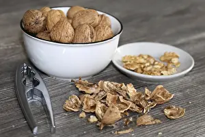 Autumnal Atmosphere Pictures Drucke: Close-up of walnuts on the table