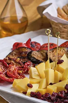 Diverse Meal Options Drucke: Close up view of set of various appetizers for wine