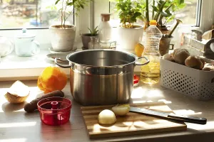 Kitchen Food Still Life Photography Drucke: Close view working space in kitchen at the window