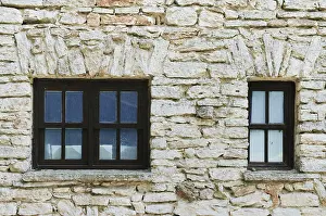 Deserted Stone Wall Drucke: Two Closed Window In The Stone Wall