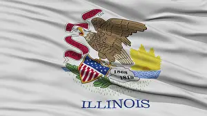 Drucke von Nahaufnahme der Illinois-Flagge an einem Flaggenmast, US-Bundesstaat, Wogt in der Wind, Hohe Auflösung Verwandte Bilder Drucke: Nahansicht Illinois-Flagge auf Flaggenmast.