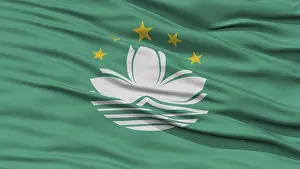 High Resolution Flag Image Drucke: Closeup Macau Flag, Waving in the Wind