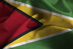 Verwandte Bilder Drucke: Nahansicht des gefaltenen Guyana-Flaggen.