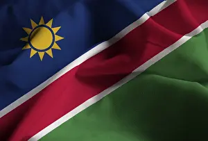 Close Up Flag Images Drucke: Closeup of Ruffled Namibia Flag