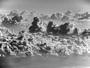 Black And White Aerial View Drucke: Cloud formation over the sea, thunderclouds