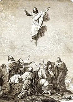 New Testament Illustration Drucke: A cloud picked him up in front of her eyes