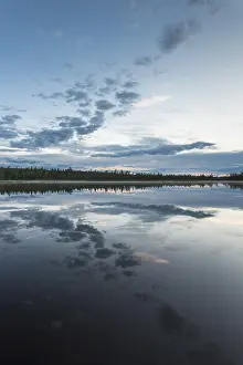 Drucke von Wolkenreflex in einem Waldsee, Norrbotten, Lappland, Schweden, Juli 2017 See Drucke: Wolkenreflex in einem Waldsee.