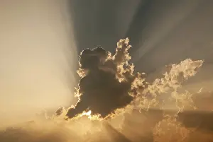 Cloudy Atmosphere Photography Drucke: Cloud in front of the sun showing rays of light
