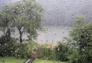 Rainy Weather Drucke: Cloudburst rain, seen through the window pane