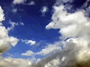 Cloudy Weather Forecast Drucke: Clouds over a blue sky painted background