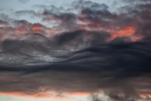 Atmospheric Evening Photography Drucke: Clouds, red-orange discoloured clouds after sunset