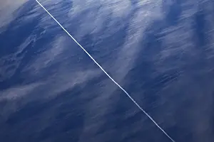 Environmental Pollution In Europe Drucke: Cloudy sky with contrails, cirrus clouds or feather clouds