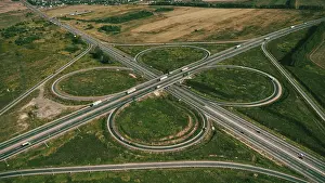 Aerial View Of Highway Intersection Drucke: Clover or daisy, simple and cheap type of road junction