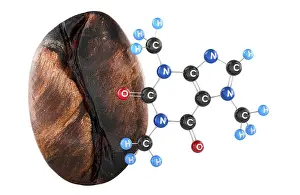 Computer Graphic Illustration Drucke: Coffee bean with caffeine molecule