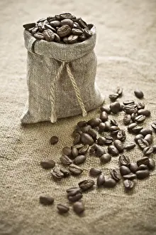 Gerahmter Druck : Kaffeebohnen in Sack