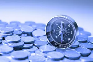 Business Currency Drucke: Coins and compass