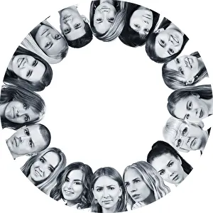 White Studio Background For Text Drucke: Collage of different people group in circle